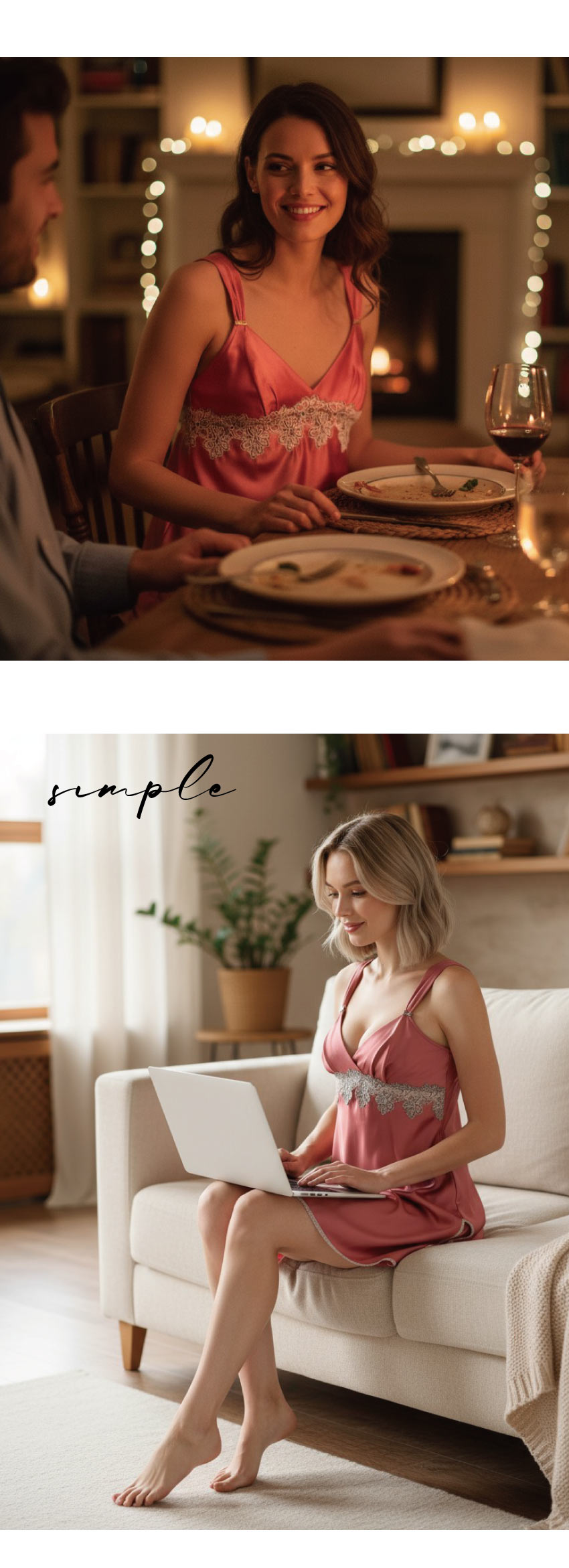 夜色時光 絲柔緞 細肩帶性感開岔連身裙睡衣(藍)