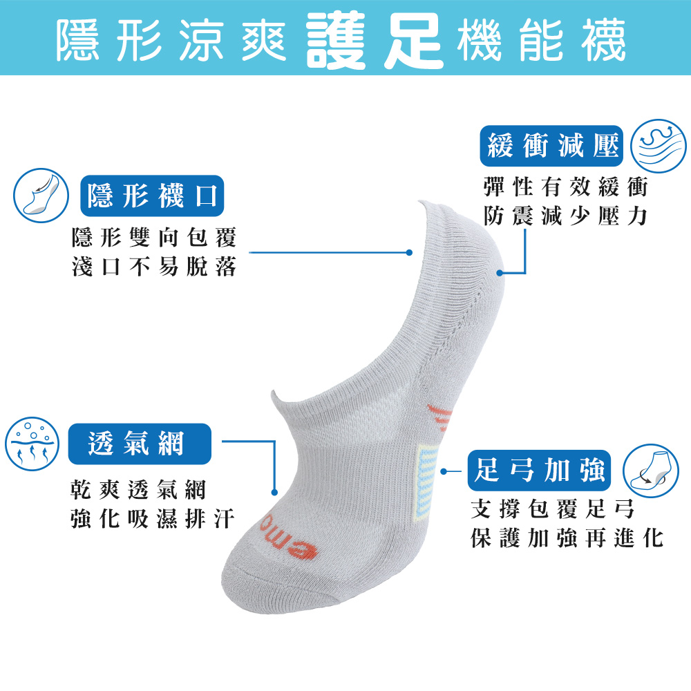 MIT台灣製 隱形 涼爽 純棉機能襪(黑)
