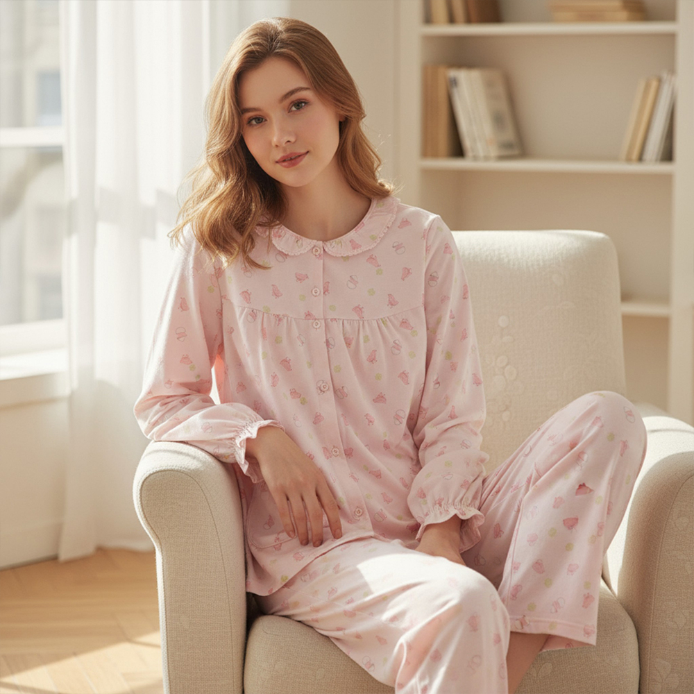 萌感小雞 柔軟舒眠棉質 睡衣睡褲成套組(粉色)