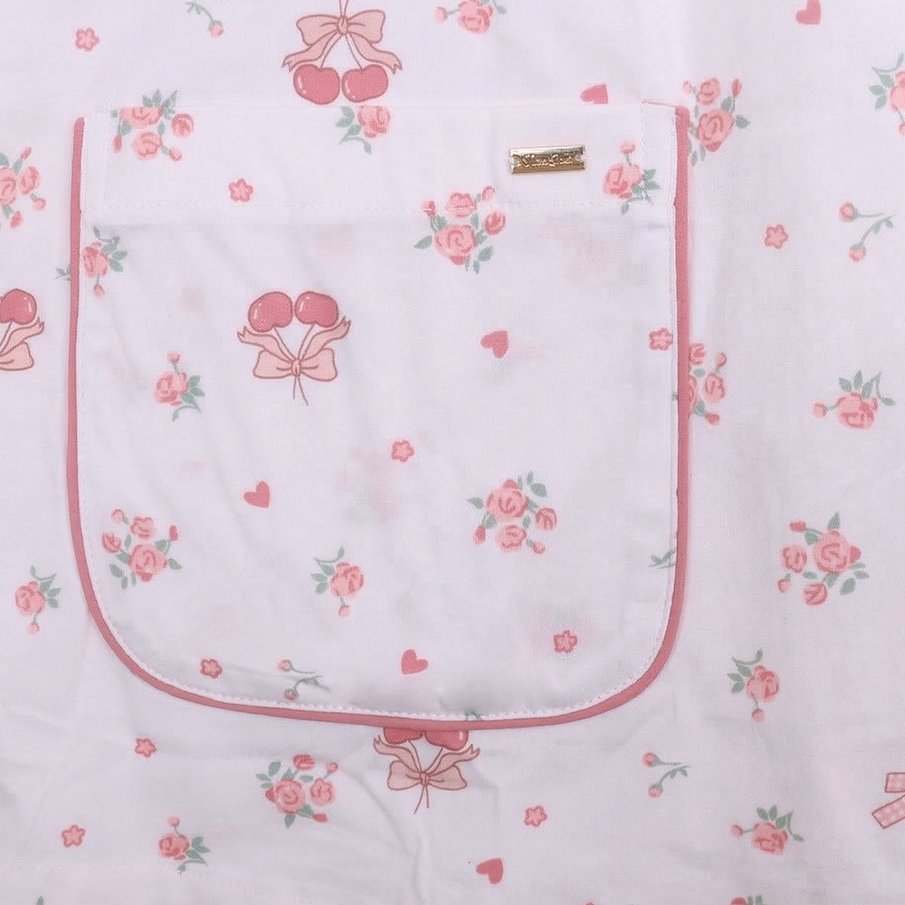 櫻桃小花 柔軟舒眠棉質 睡衣睡褲成套組(粉色)