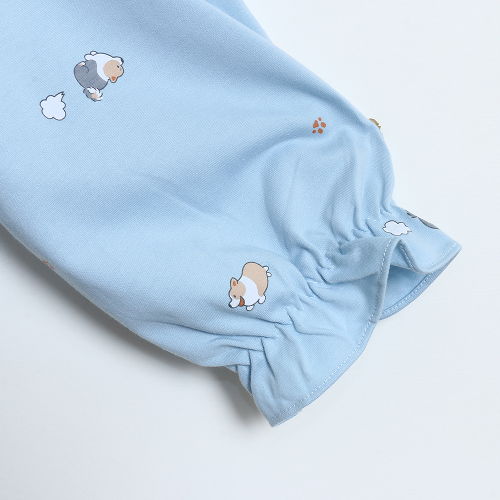 軟萌柯基 柔軟舒眠棉質 睡衣睡褲成套組(藍色)