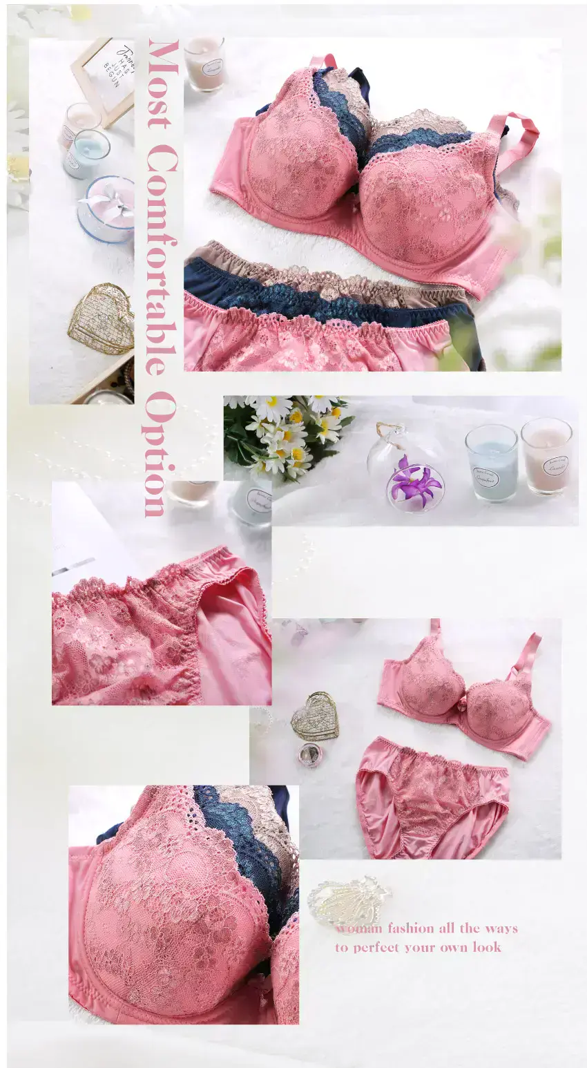 祕密花園．甜戀花蕾 深V系列內衣BCD罩杯(蜜粉色)