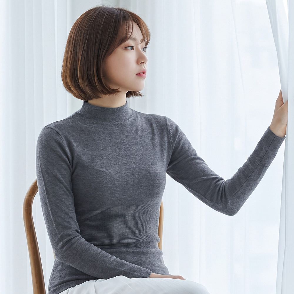 無縫一體成型 高領 輕保暖衛生衣(鐵灰)