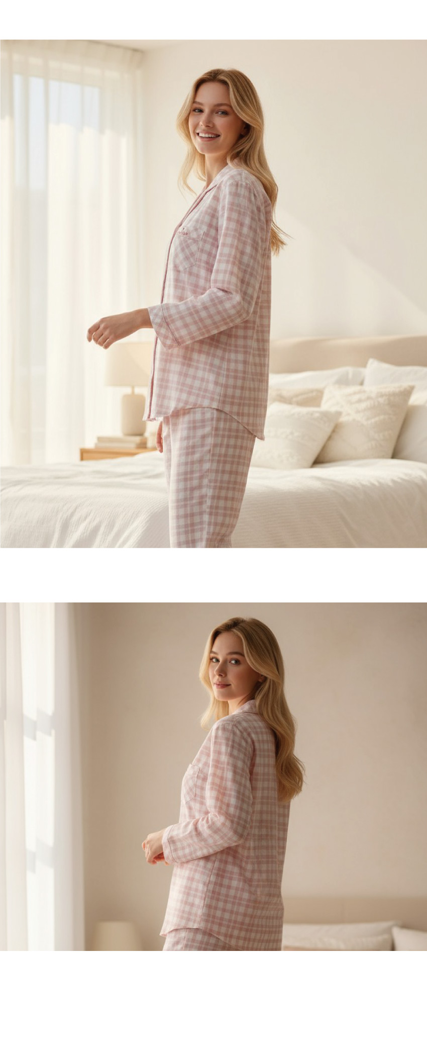 MIT台灣製 舒柔慵懶格子 睡衣睡褲成套組(粉)