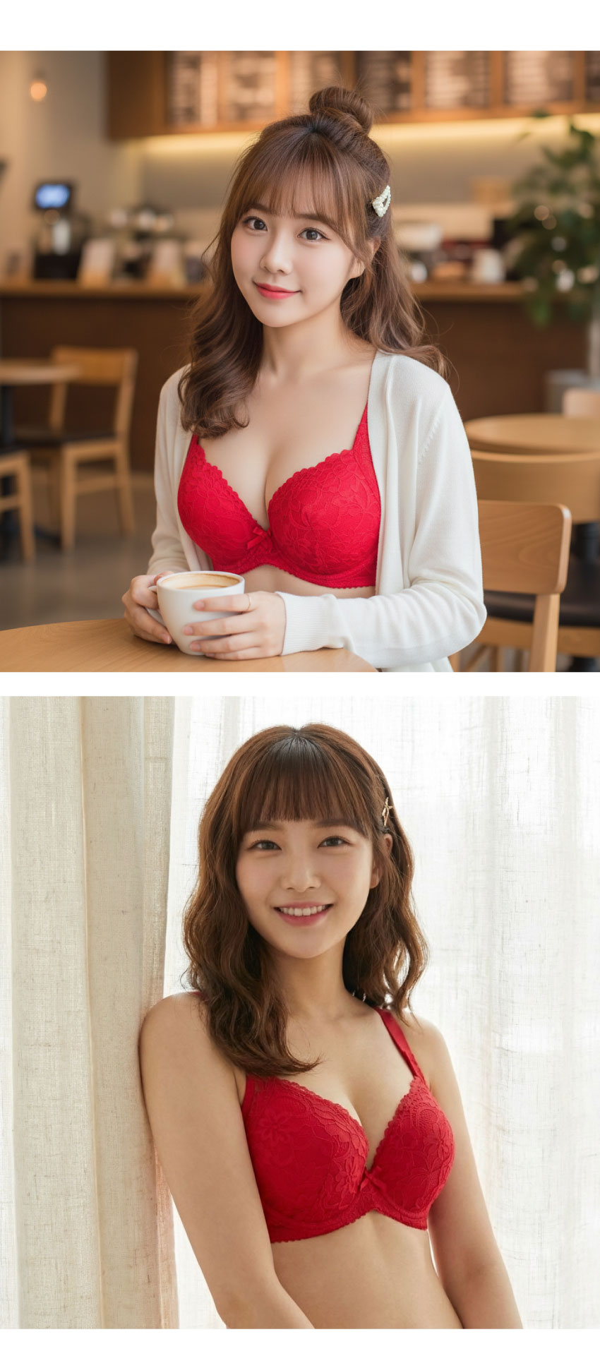 花芯 軟鋼圈 深V低脊心包覆機能型內衣C罩杯(紅)