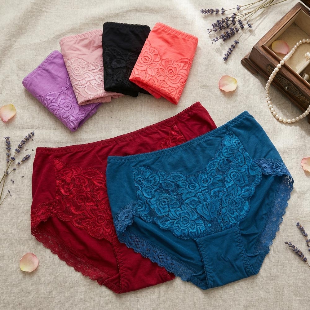 MIT台灣製 蕾絲中低腰美臀三角褲(隨機色)