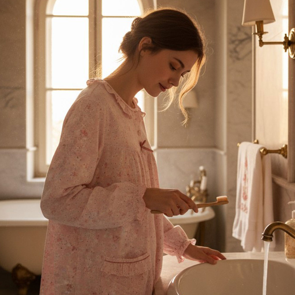 田園小花 柔軟舒眠棉質 連身裙睡衣(粉色)