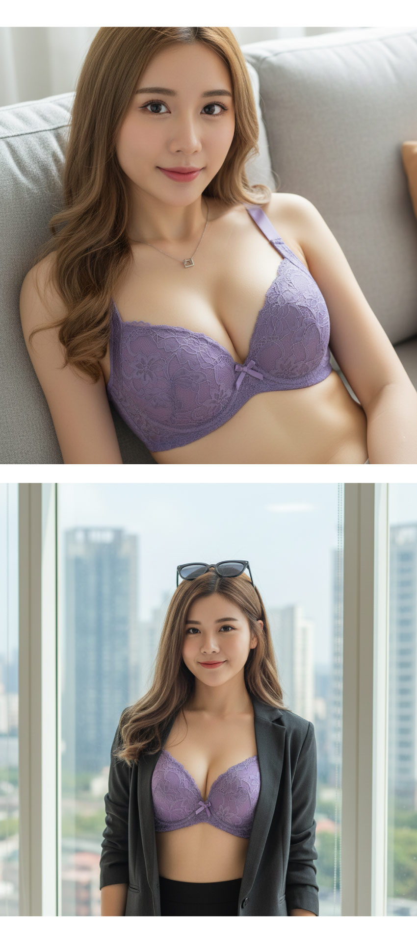 花芯 軟鋼圈 深V低脊心包覆機能型內衣C罩杯(紫)