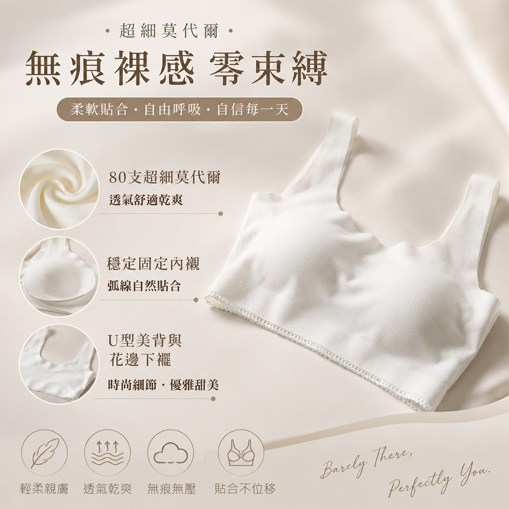 輕語初綻 莫代爾 無痕裸感 背心式少女內衣(粉)