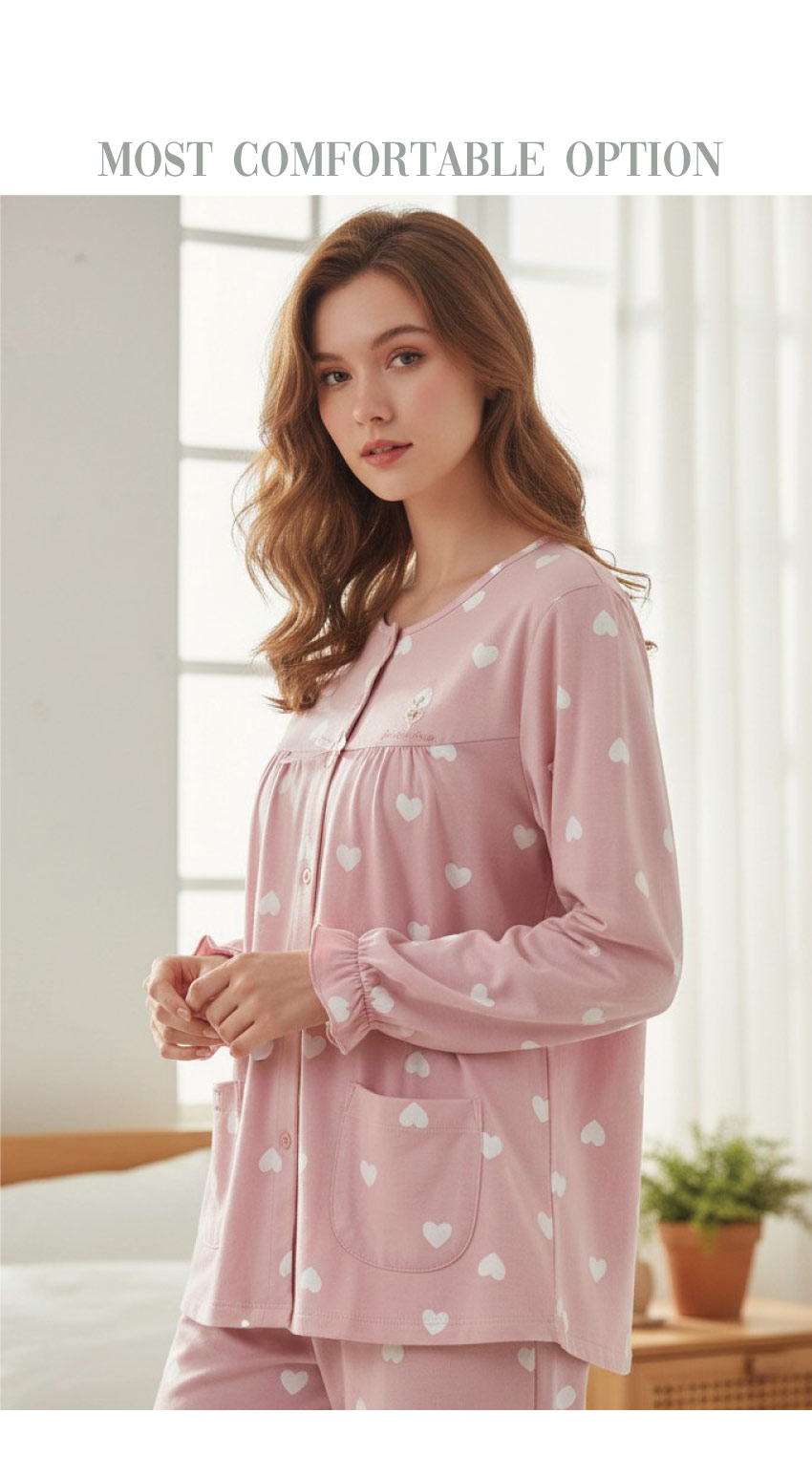 愛心滿屋 柔軟舒眠棉質 睡衣睡褲成套組(粉色)