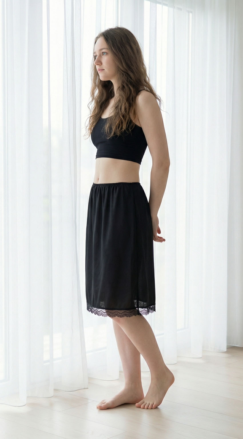 MIT舒適棉質套裙(黑)(防走光襯裙)