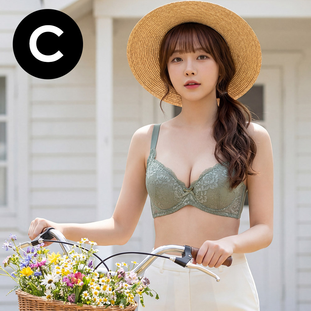 花柔 軟鋼圈 深V低脊心包覆機能型內衣C罩杯(芥末綠)
