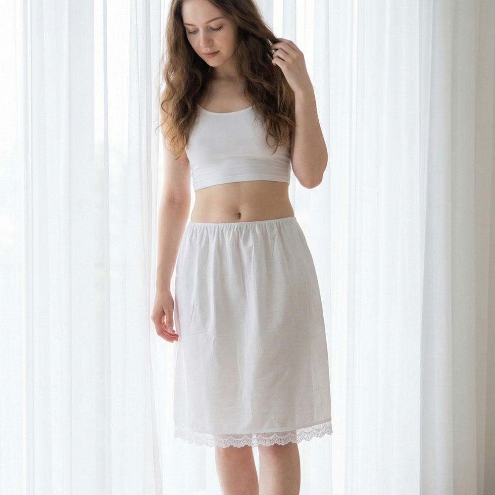MIT舒適棉質套裙(白)(防走光襯裙)