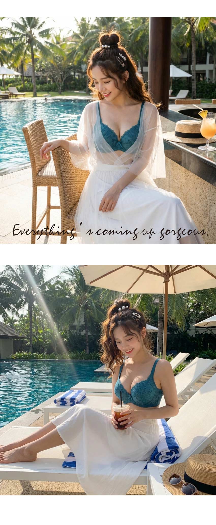 花蕊 軟鋼圈 深V低脊心包覆機能型內衣D罩杯(湖水綠)