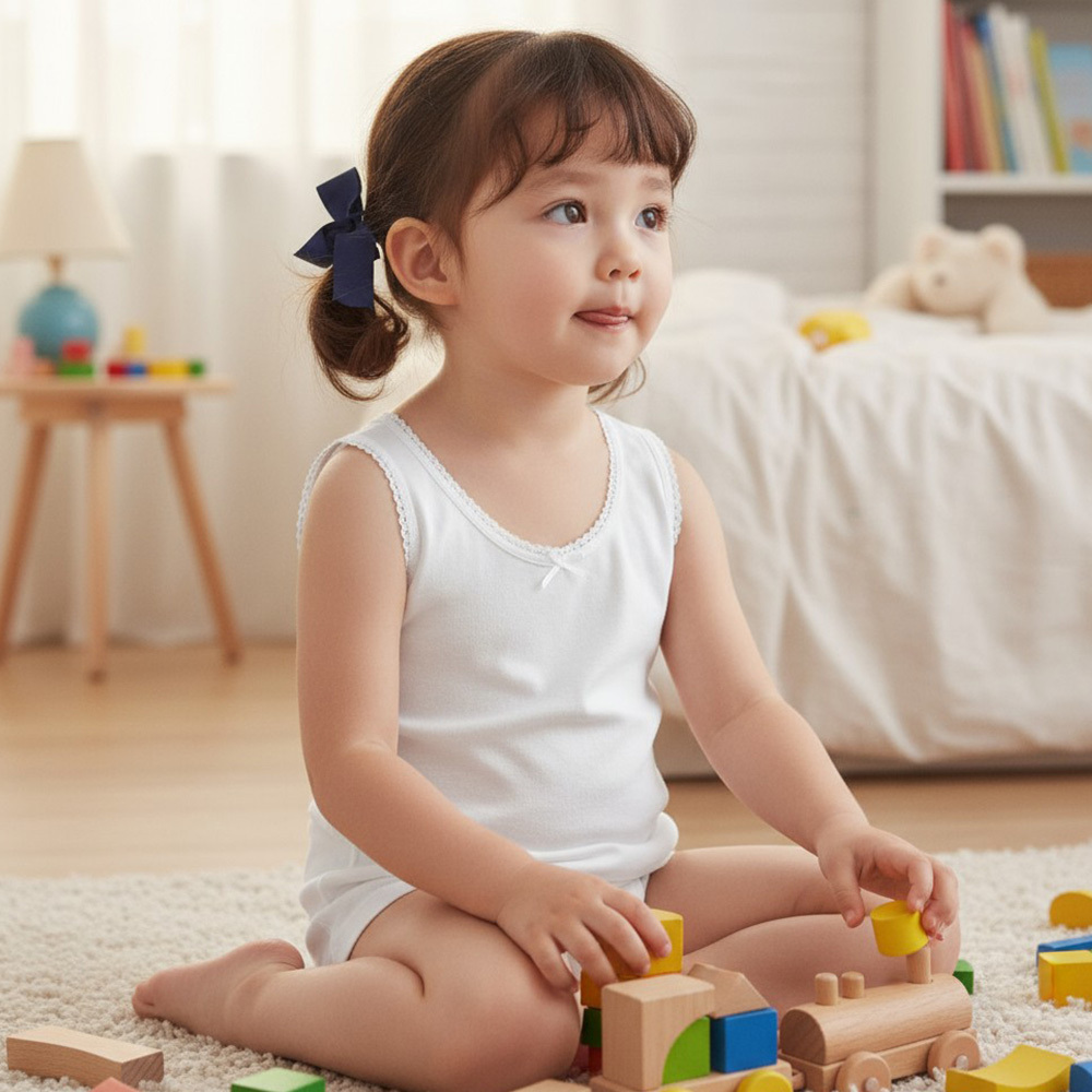 MIT台灣製 寬肩兒童棉質長版背心(白)