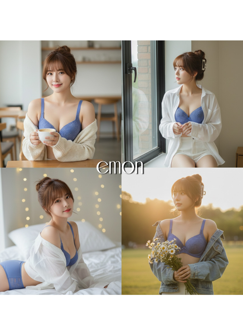 花芯 軟鋼圈 深V低脊心包覆機能型內衣C罩杯(藍)