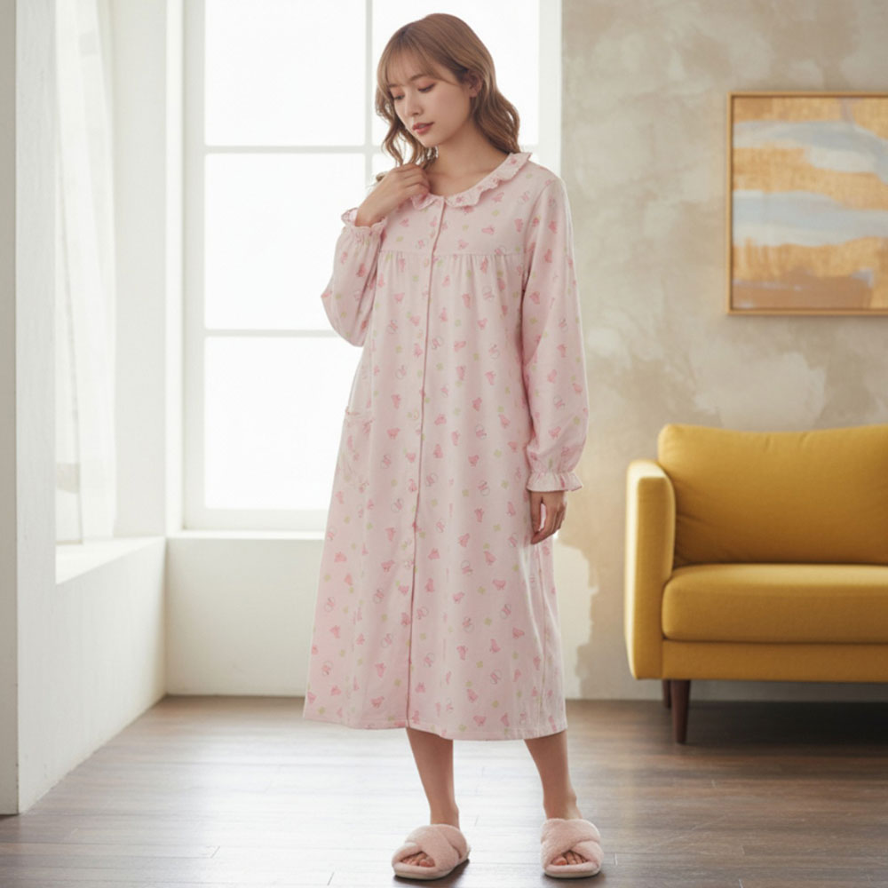 萌感小雞 柔軟舒眠棉質 連身裙睡衣(粉色)