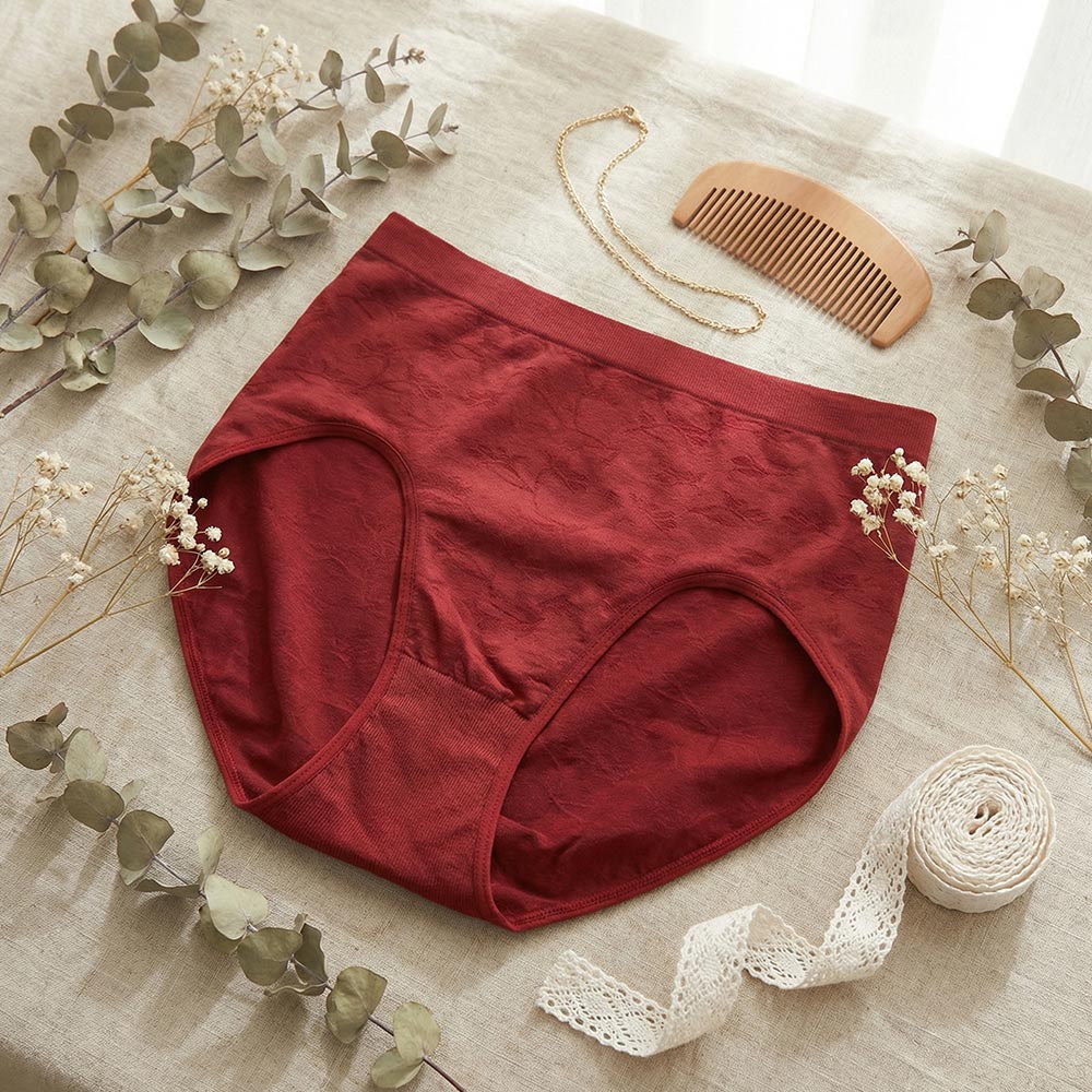 《竹炭．無縫》一體成型高腰三角褲(酒紅)加大款