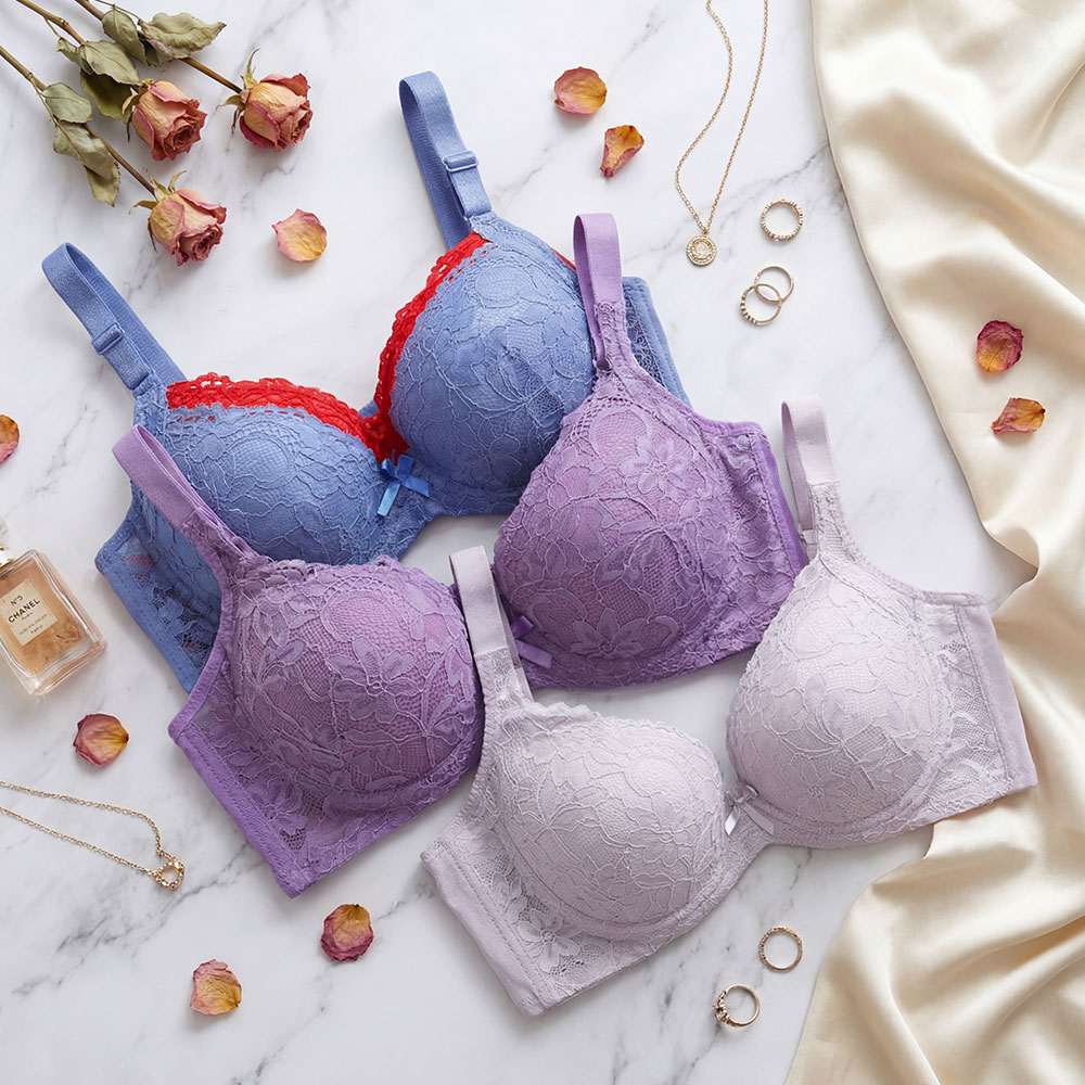 花芯 軟鋼圈 深V低脊心包覆機能型內衣C罩杯(藍)