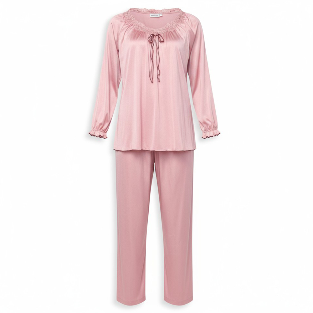 微光 絲柔緞面 睡衣睡褲成套組(豆沙紅)