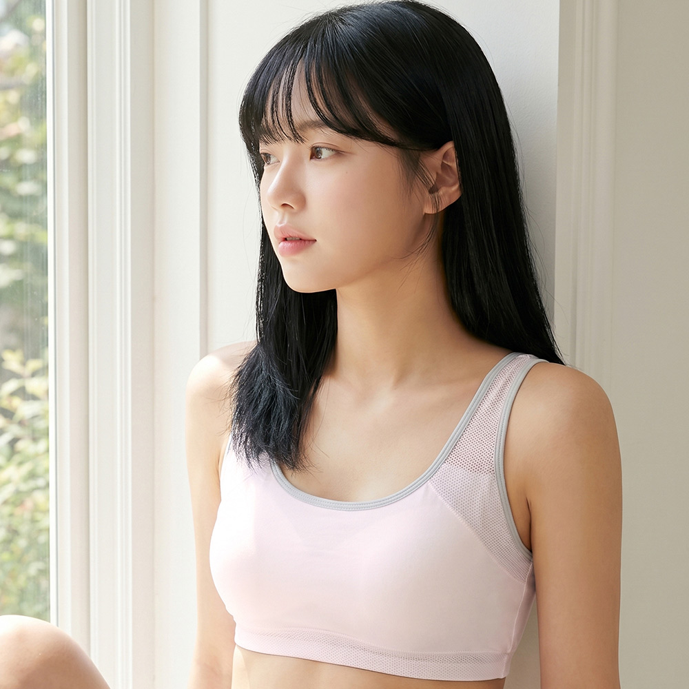 輕氧柔透 純棉 背心式少女內衣(粉)