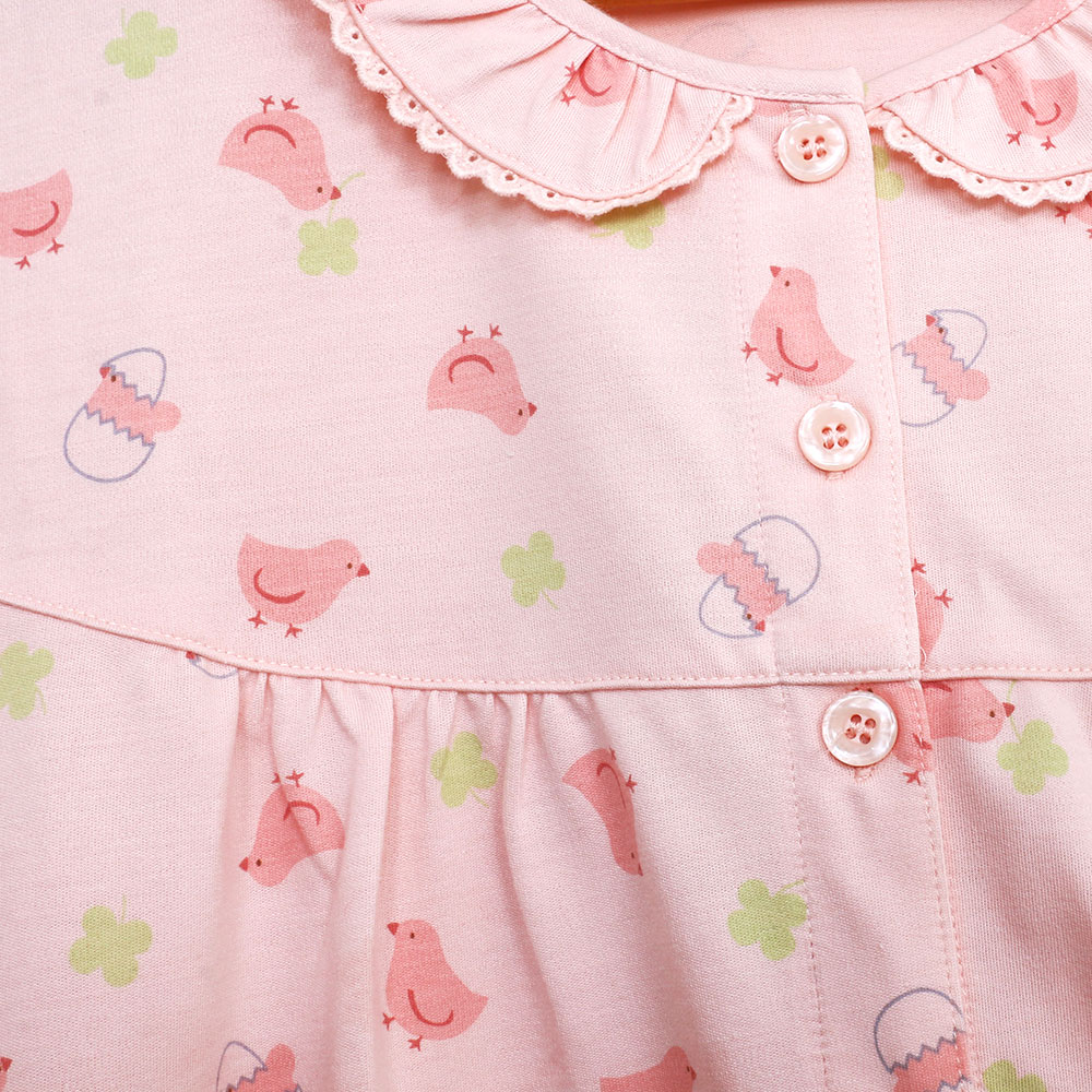 萌感小雞 柔軟舒眠棉質 連身裙睡衣(粉色)