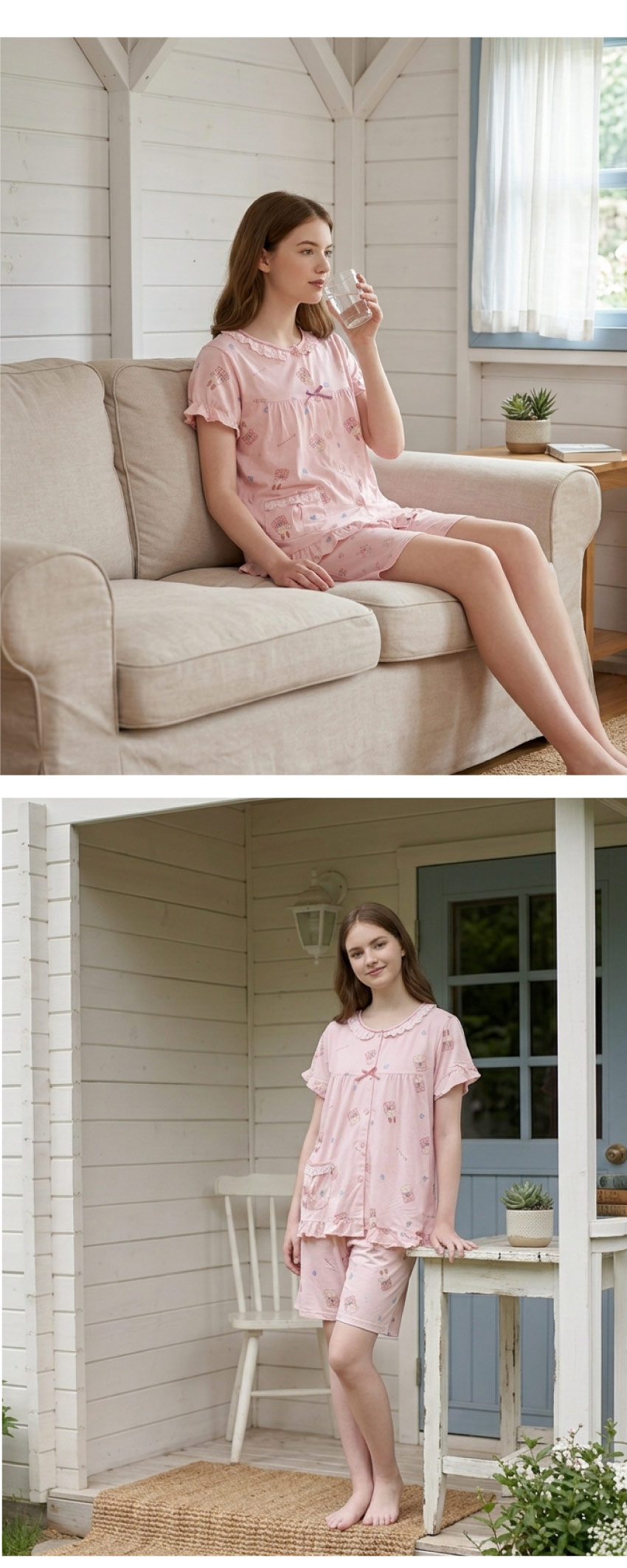 睡萌聚落 柔軟舒眠棉質 睡衣睡褲成套組(粉色)