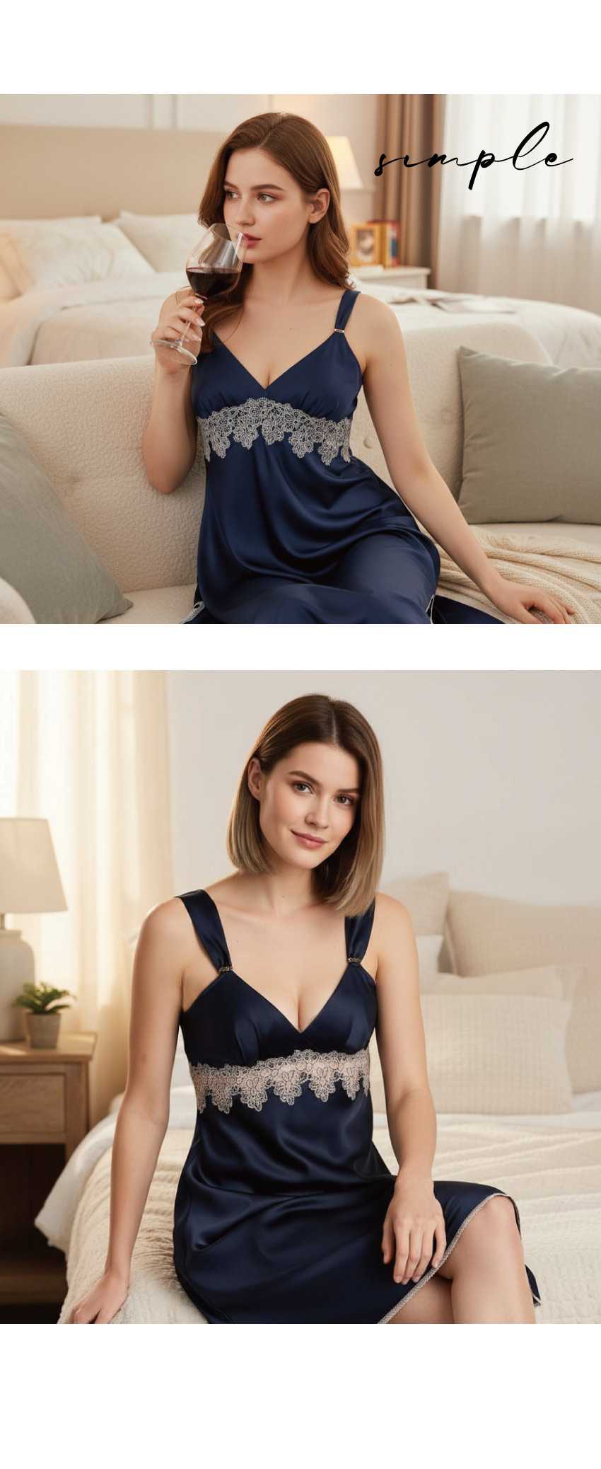 夜色時光 絲柔緞 細肩帶性感開岔連身裙睡衣(玫瑰粉)