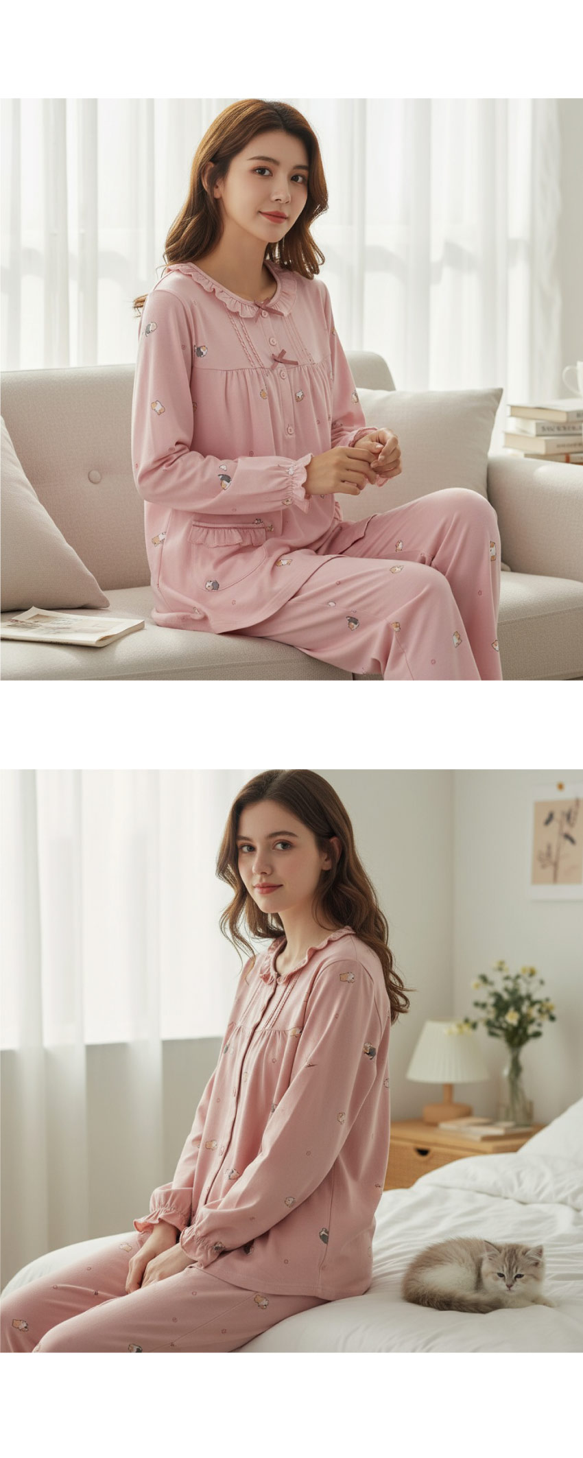 軟萌柯基 柔軟舒眠棉質 睡衣睡褲成套組(粉色)