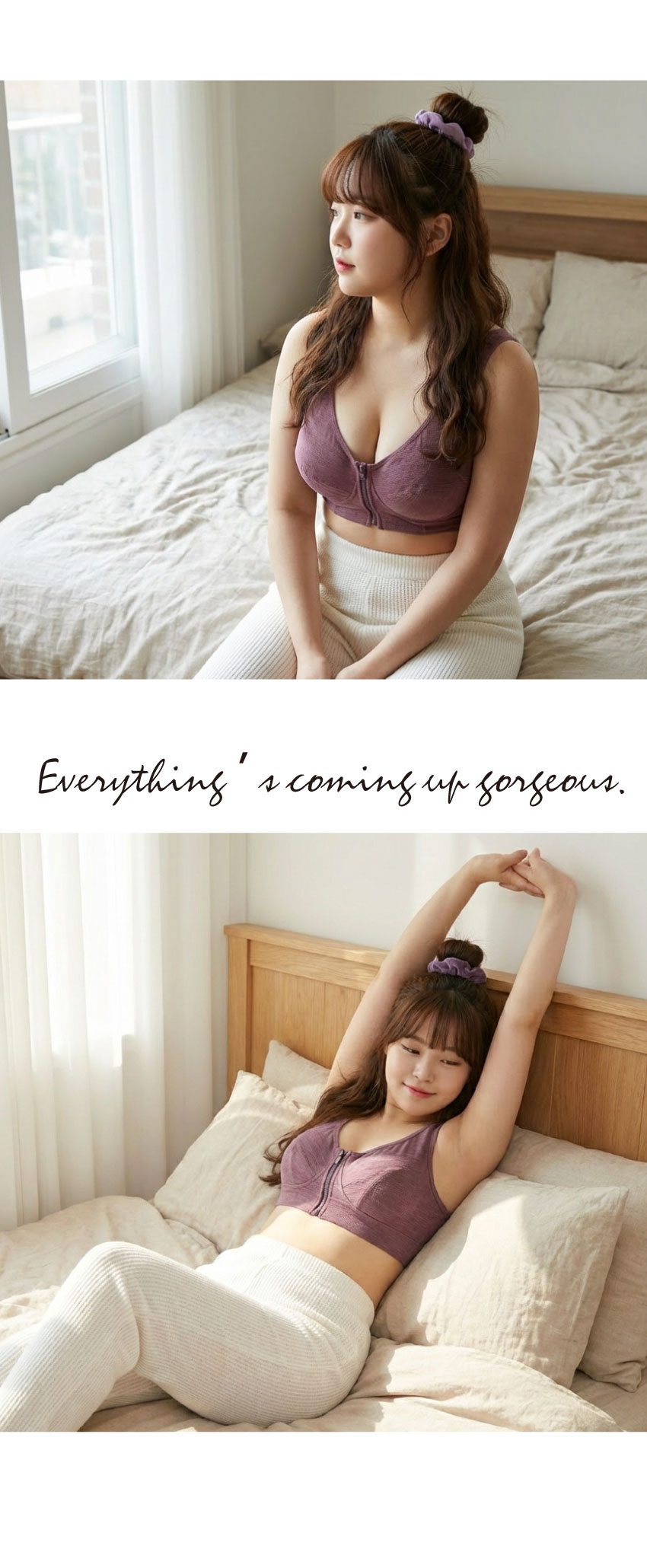 前開式拉鍊 絲棉透氣內衣 38-46 CD罩杯(深紫色)