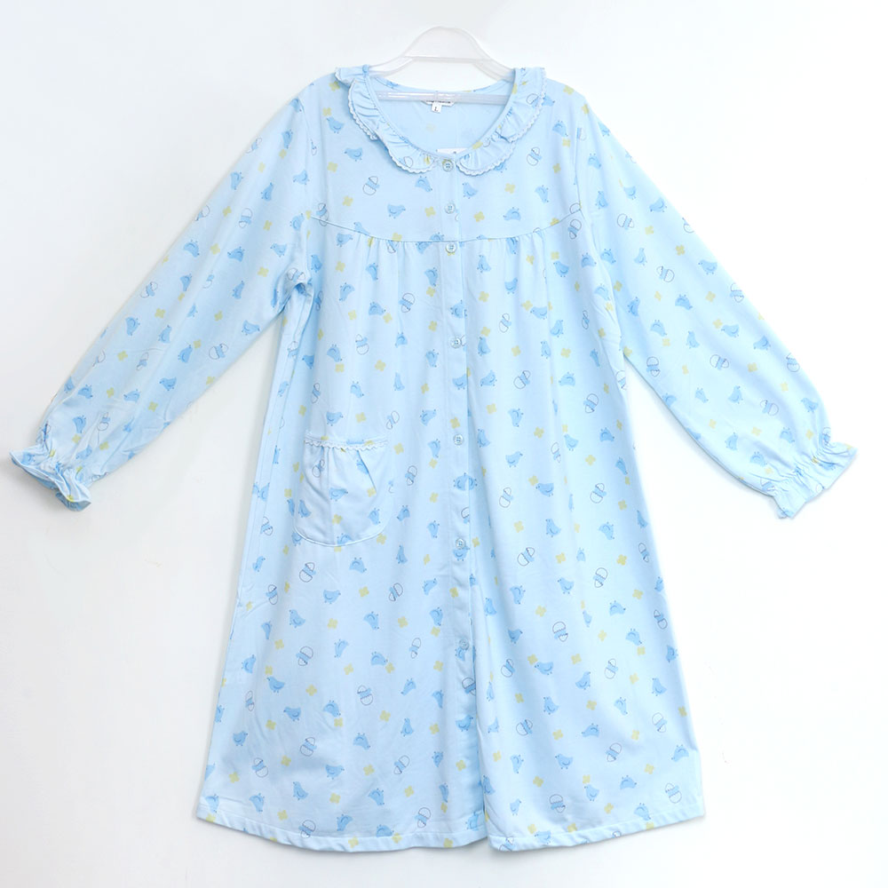 萌感小雞 柔軟舒眠棉質 連身裙睡衣(藍色)