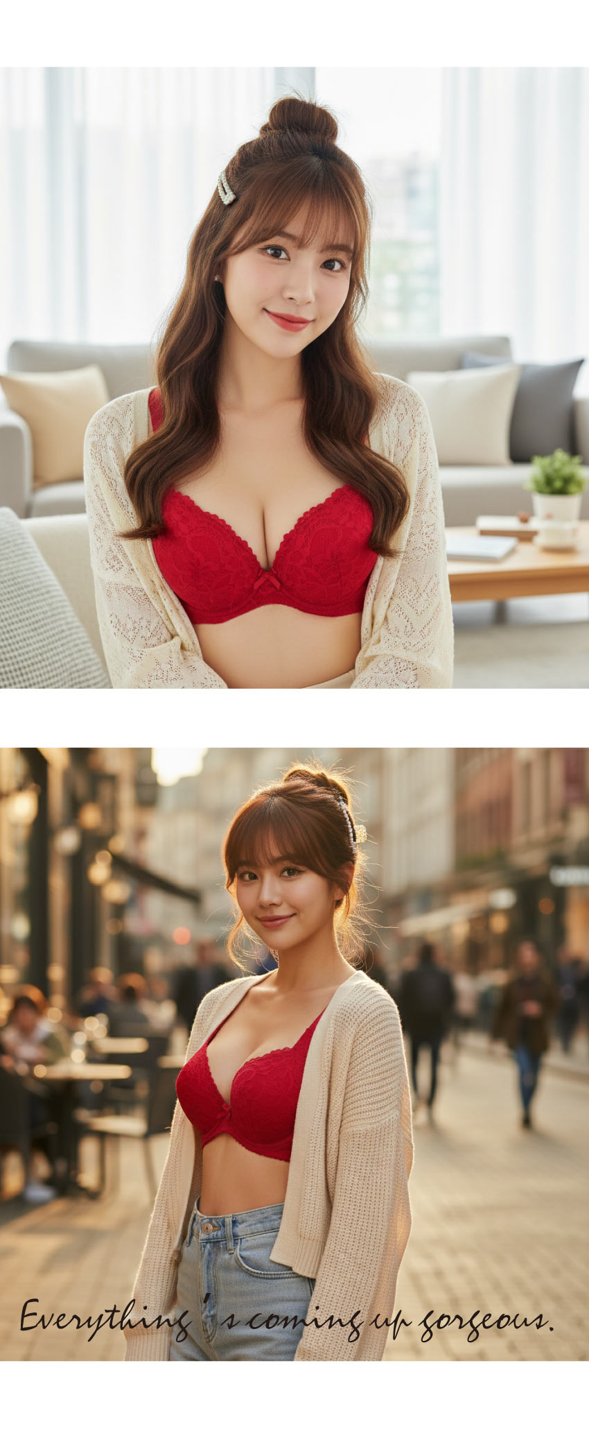 花芯 軟鋼圈 深V低脊心包覆機能型內衣C罩杯(紅)