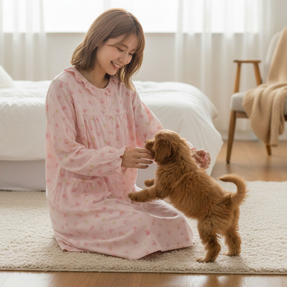 萌感小雞 柔軟舒眠棉質 連身裙睡衣(粉色)