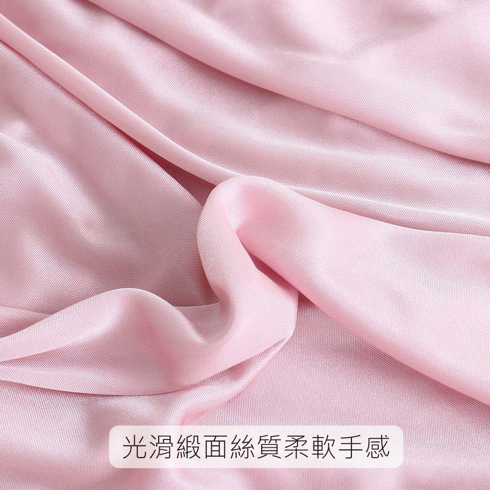 MIT台灣製 簡約 光澤絲柔緞面 睡衣睡褲成套組(粉)