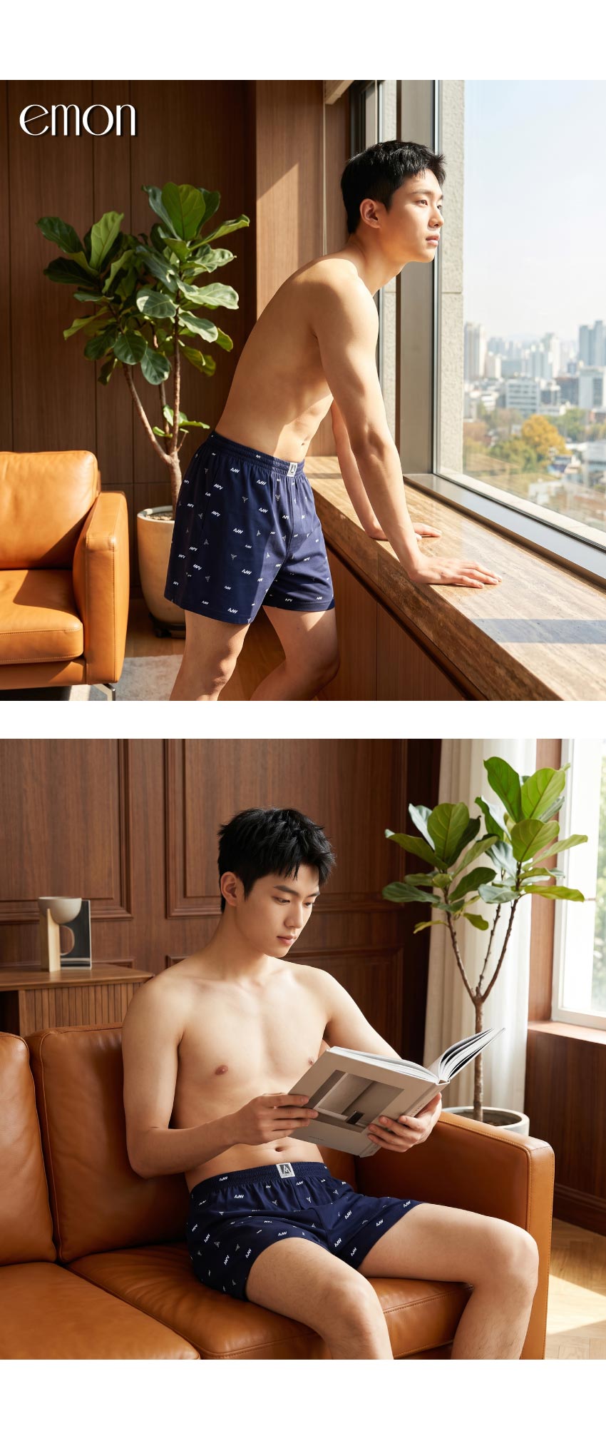 100%純棉 LOGO印花 男性寬鬆四角褲(藍)
