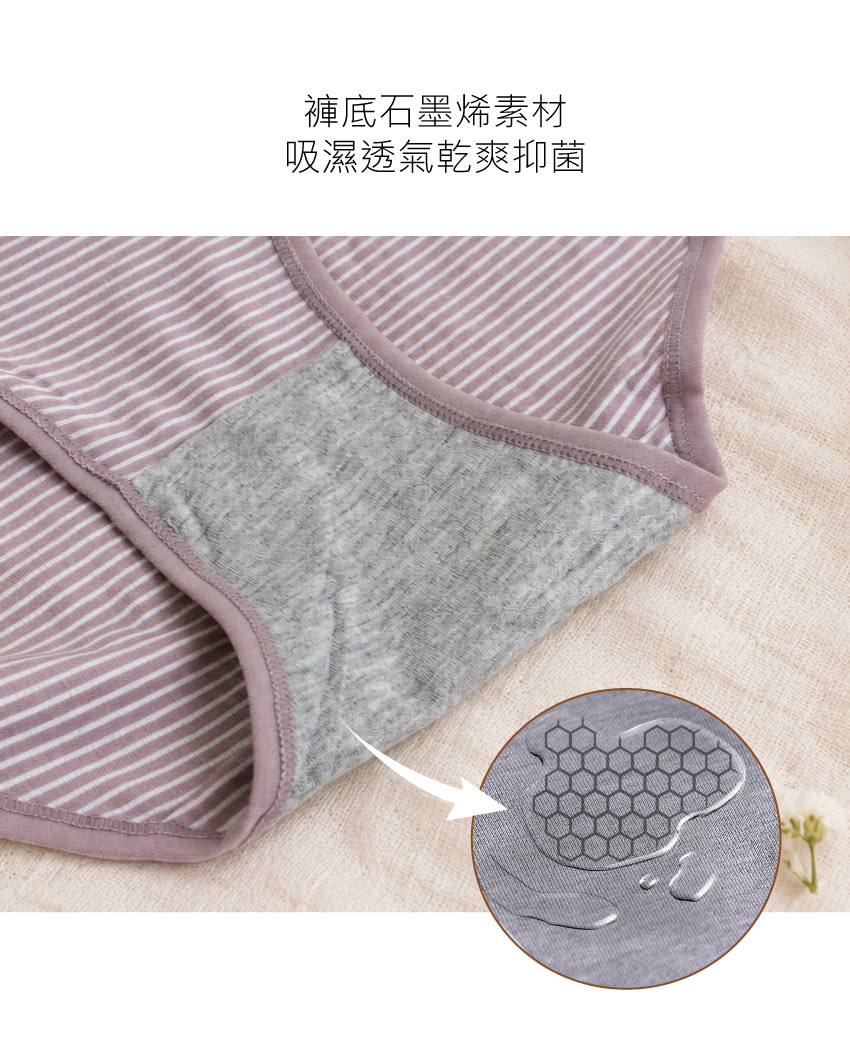 高腰 石墨烯 條紋棉質三角褲 (隨機色) 加大碼