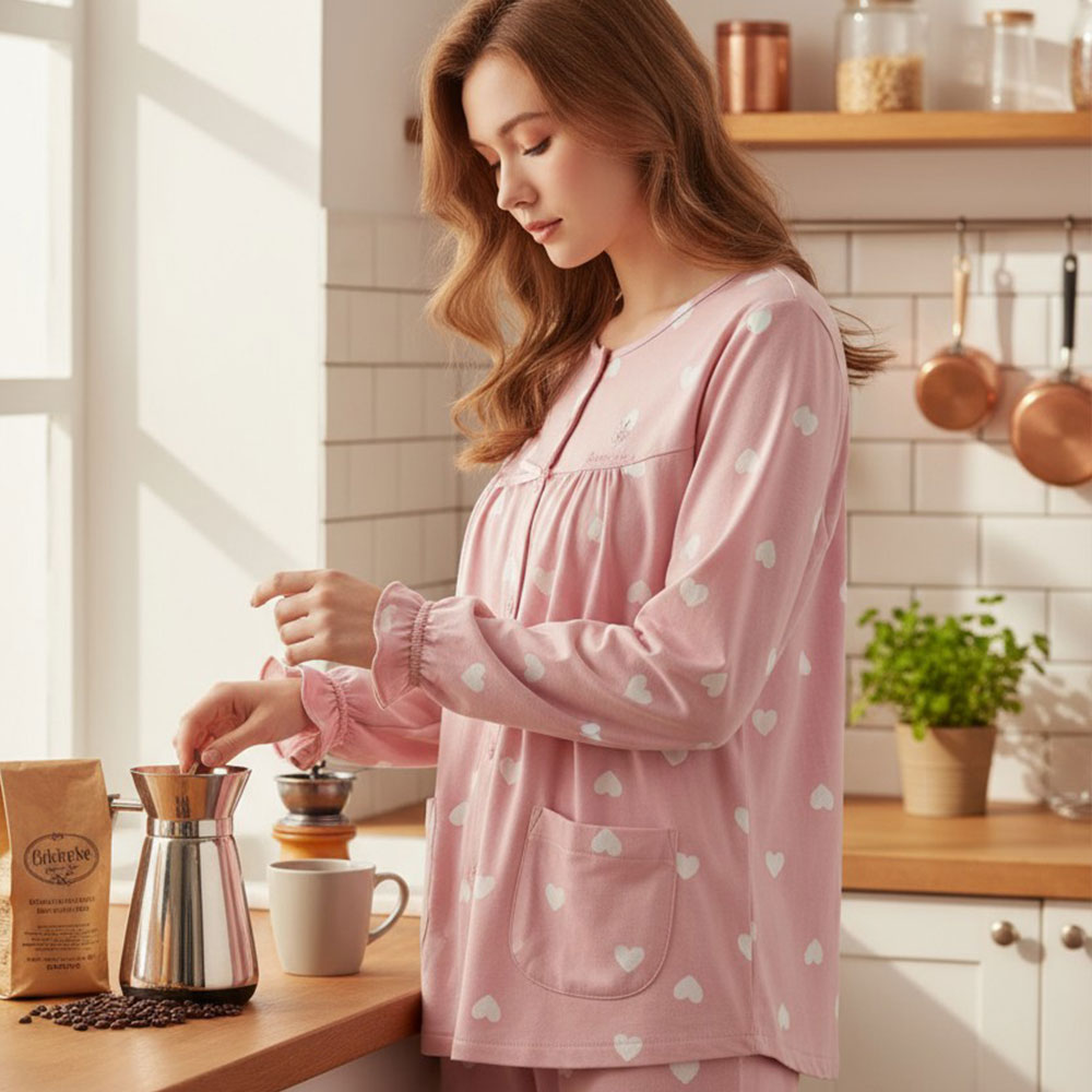 愛心滿屋 柔軟舒眠棉質 睡衣睡褲成套組(粉色)