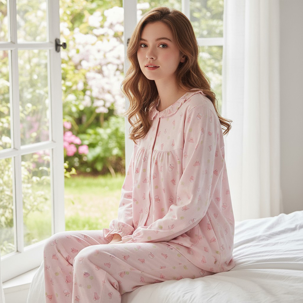 萌感小雞 柔軟舒眠棉質 睡衣睡褲成套組(粉色)