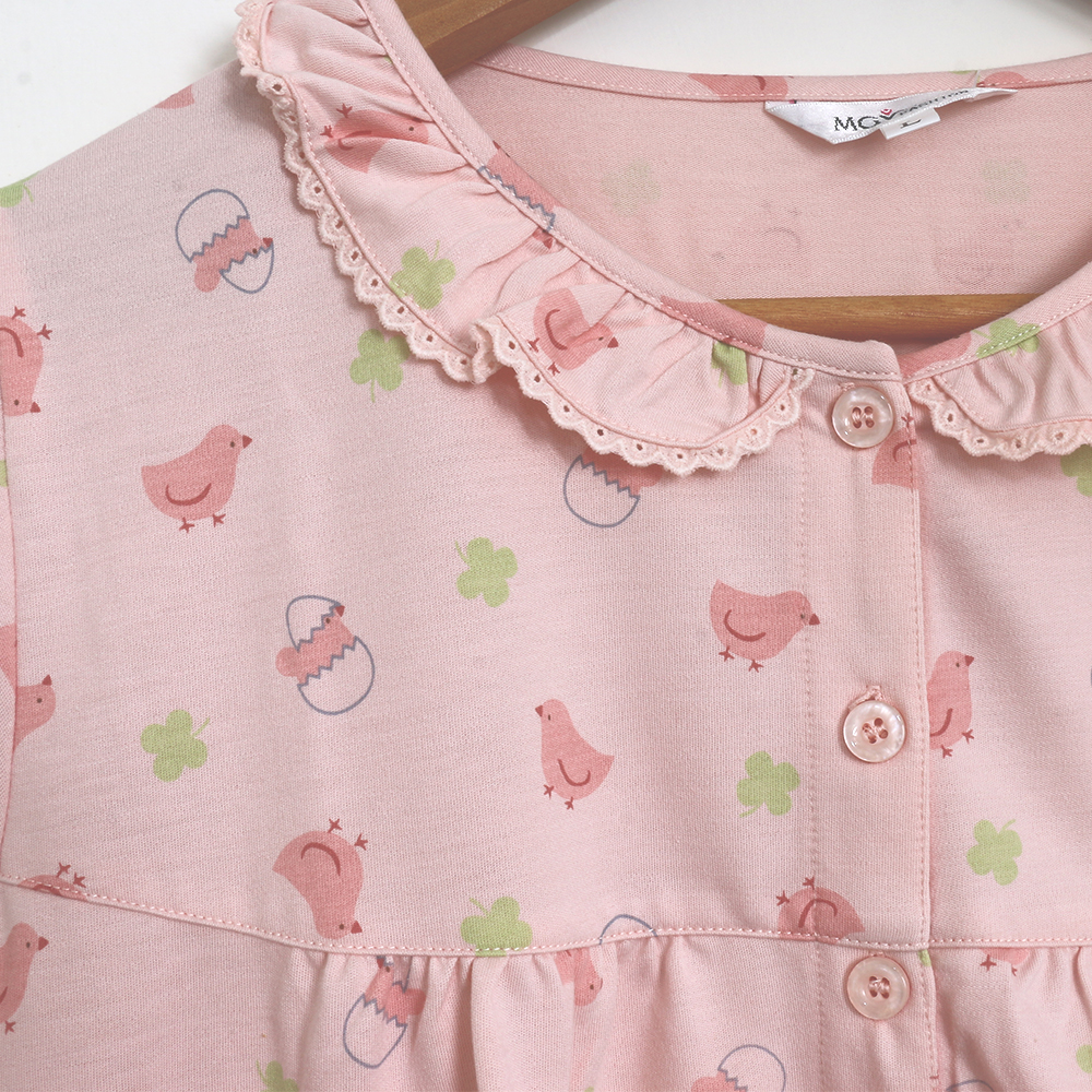 萌感小雞 柔軟舒眠棉質 睡衣睡褲成套組(粉色)