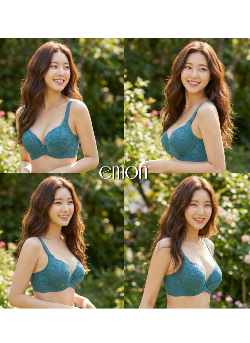 花蕊 軟鋼圈 深V低脊心包覆機能型內衣D罩杯(湖水綠)