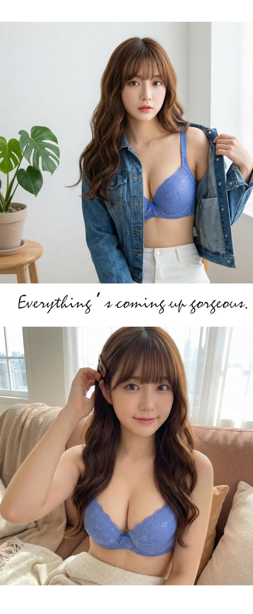 花語 軟鋼圈 深V低脊心包覆機能型內衣D罩杯(藍)