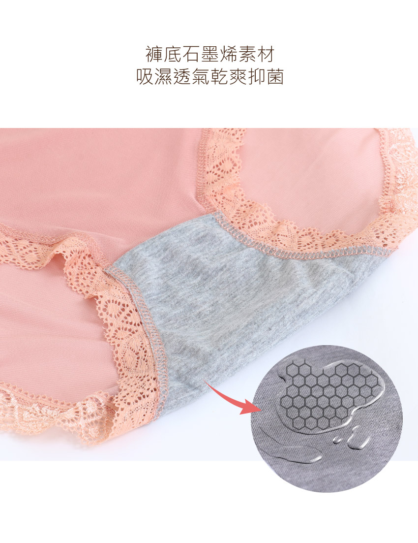 石墨烯 性感透膚 高腰網紗三角褲 3件組(隨機色) 加大碼