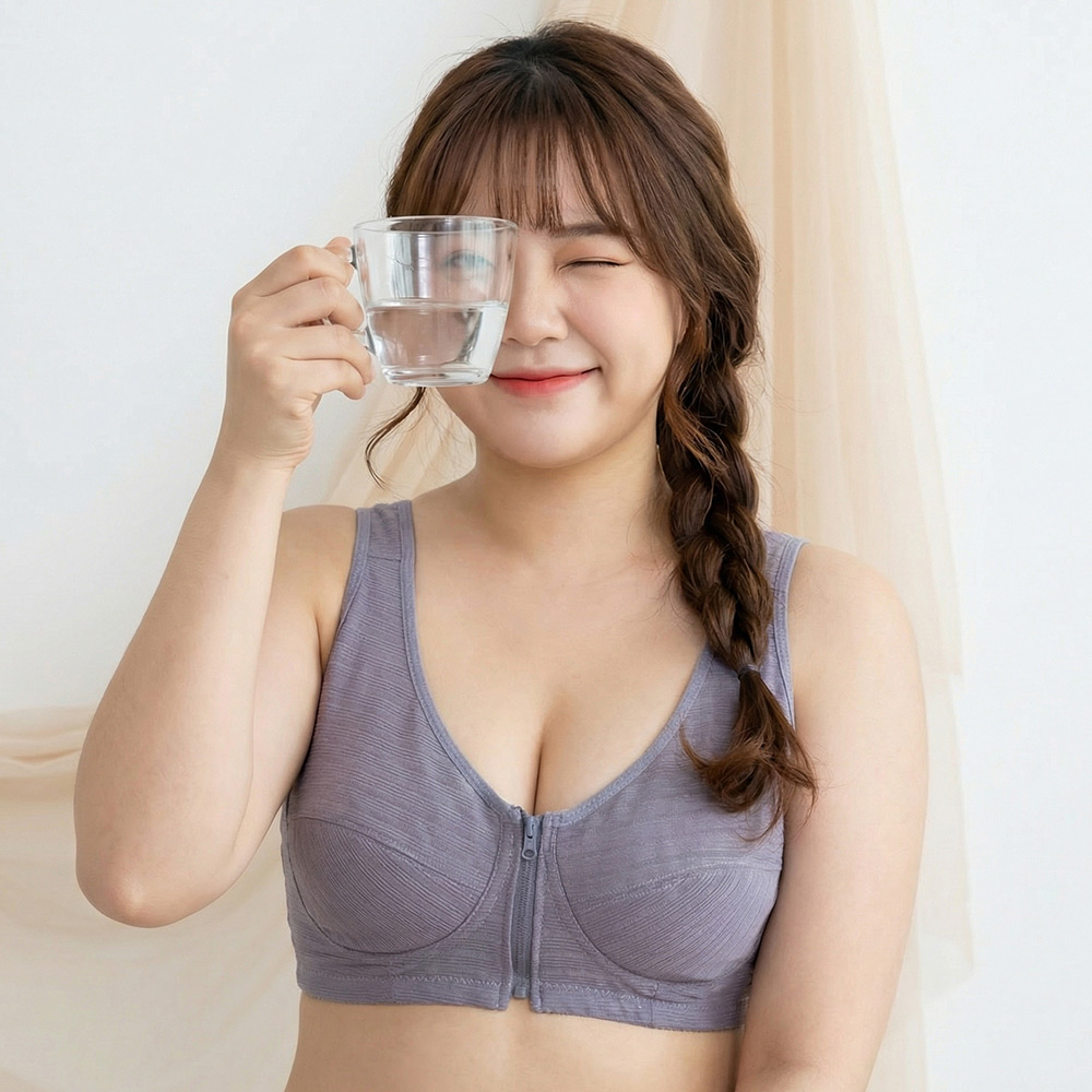 前開式拉鍊 絲棉透氣內衣 38-46 CD罩杯(灰)