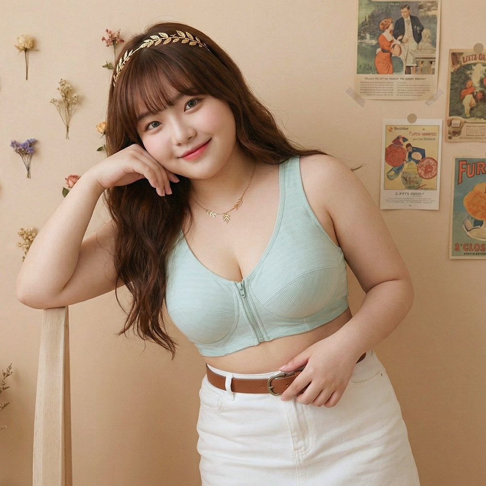 前開式拉鍊 絲棉透氣內衣 38-46 CD罩杯(淺綠)