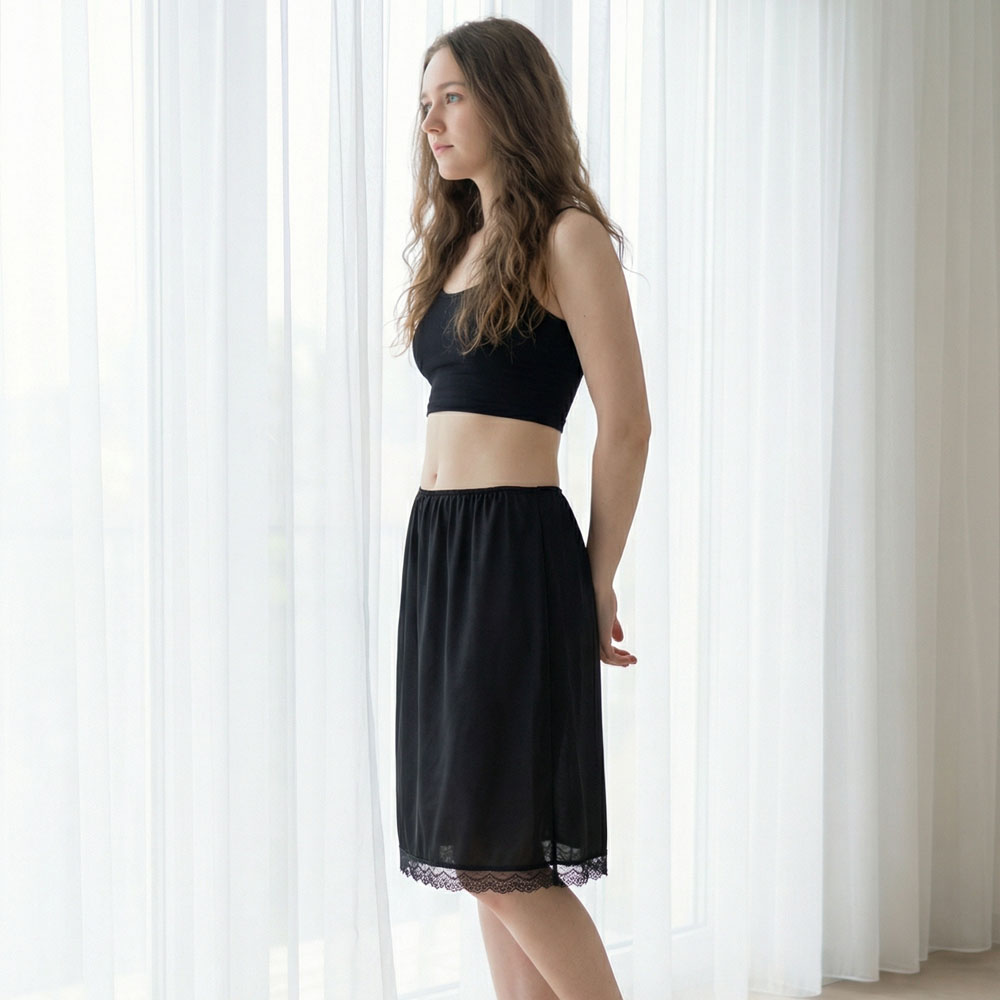 MIT舒適棉質套裙(黑)(防走光襯裙)