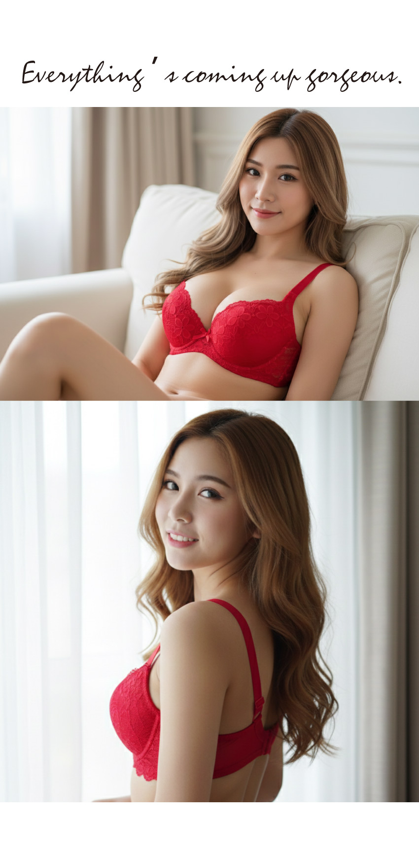 花蕾 軟鋼圈 深V低脊心包覆機能型內衣B罩杯(紅)