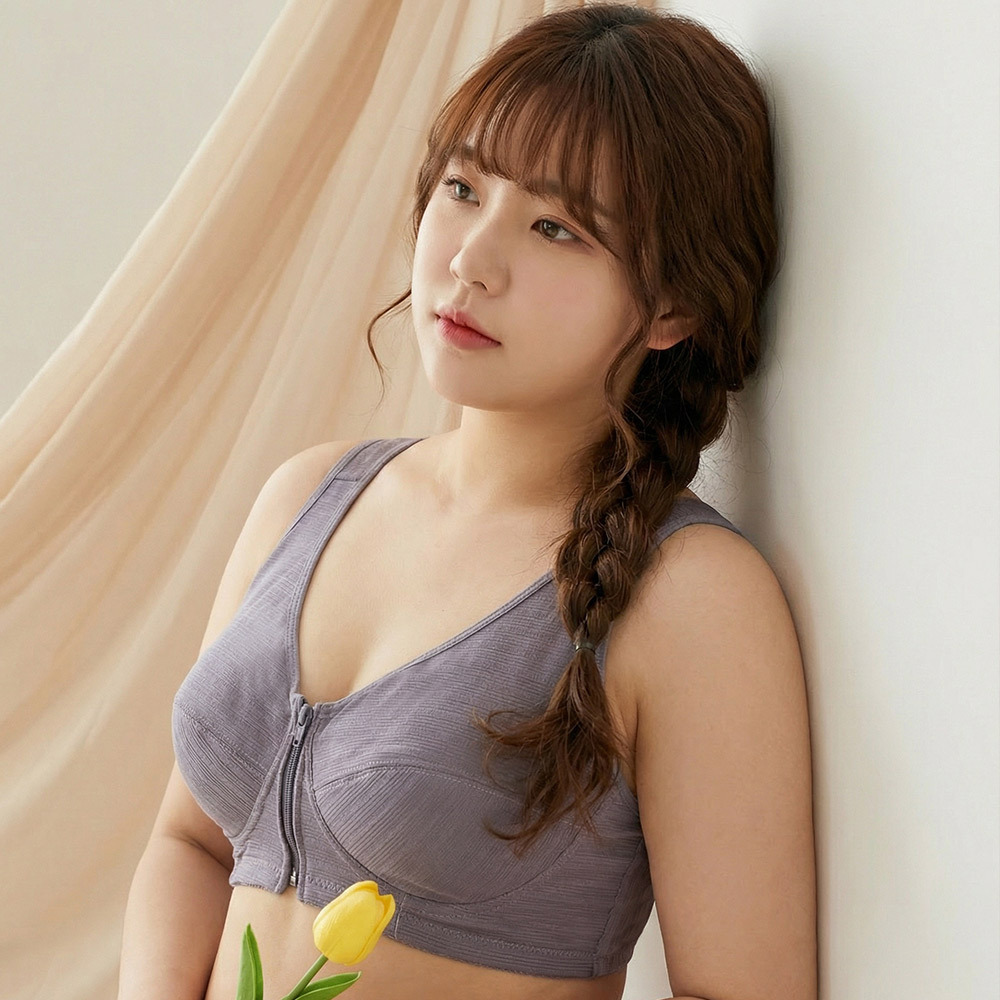 前開式拉鍊 絲棉透氣內衣 38-46 CD罩杯(灰)