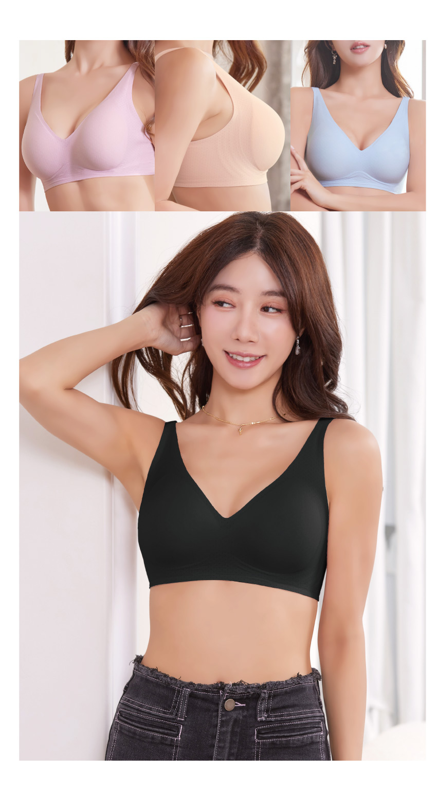 高通透呼吸洞洞 無鋼圈果凍無痕胸衣(黑)