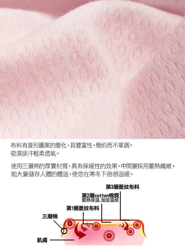 《台灣製》菱紋三層棉保暖衛生褲　(膚)