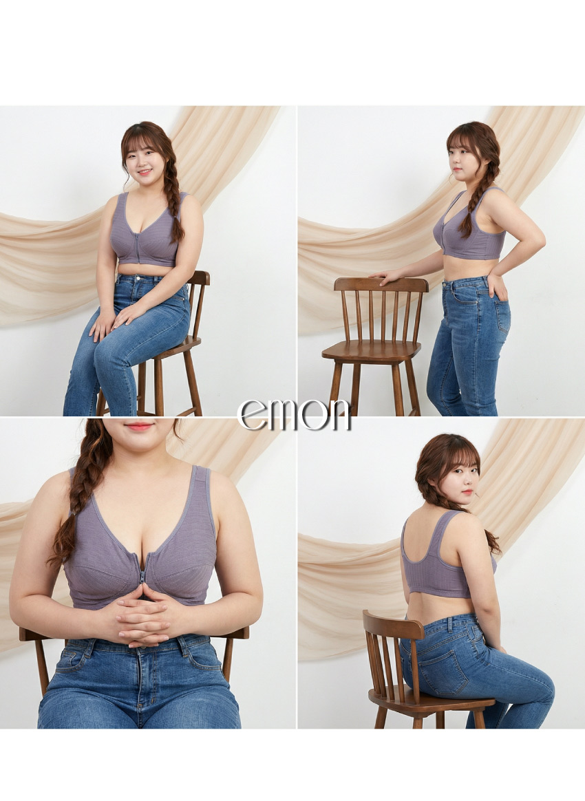 前開式拉鍊 絲棉透氣內衣 38-46 CD罩杯(灰)